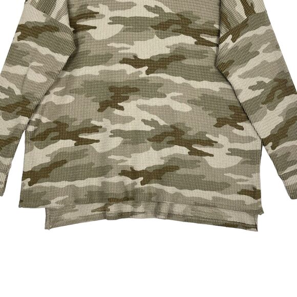 American Eagle V Neck Sweater Sz L Side Slits Camo Olive Green Waffle Knit Boho - Picture 3 of 8